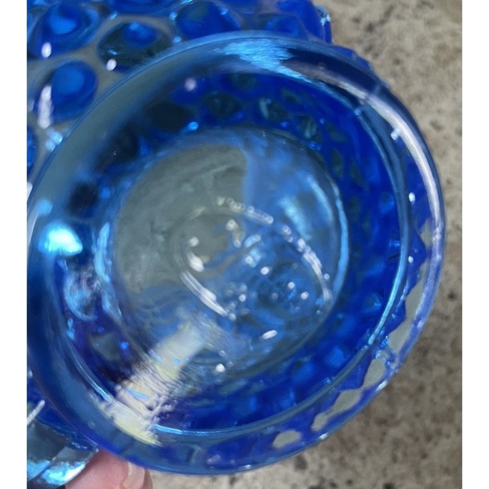 Vintage Fenton Opalescent Colonial Blue Hobnail Creamer 4" Pitcher - Picture 4 of 6